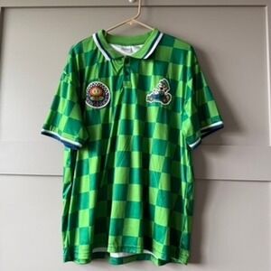 Nintendo Mario Kart Luigi Polo Shirt Mens L Green Checkered Racing Jersey